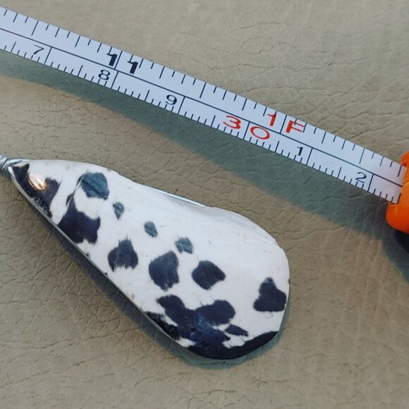 Dalmatian Mother of Pearl Necklace Wire Wrapped Teardrop Pendant 24 Inch Silver - Picture 4 of 12